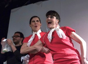 Jen Plants (center) and Irène Wernli in No Feedback at the Rag Factory, London. (photo by Will Jennings)