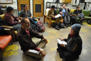 Participants practice the radical art of listening at Jen's Verbatim Theatre Master Class, fall 2014.